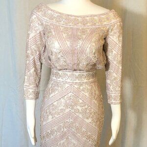 Tadashi Shoji Taupe Sequin Embroidered Dress 2 XS